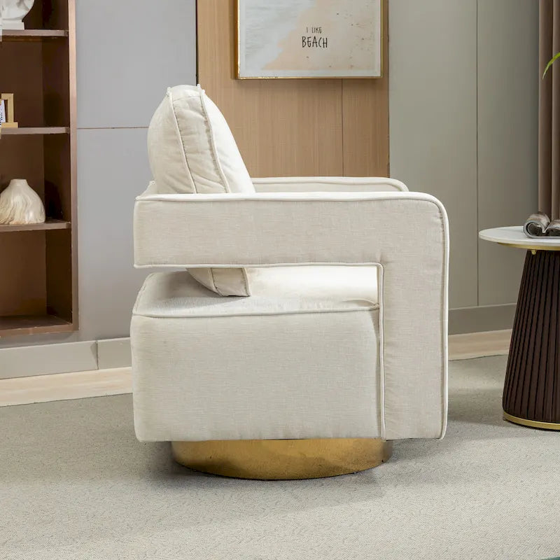 Modern Upholstered 360 Swivel Open-Back Barrel Chair with Pillow
