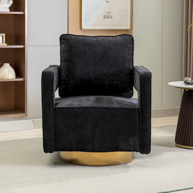 Modern Upholstered 360 Swivel Open-Back Barrel Chair with Pillow