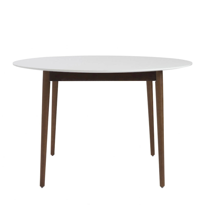 47-Inch Round Dining Table with White Top and Brown Base