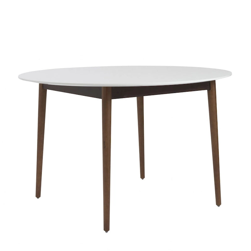 47-Inch Round Dining Table with White Top and Brown Base