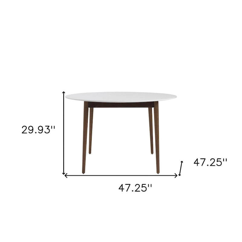 47-Inch Round Dining Table with White Top and Brown Base