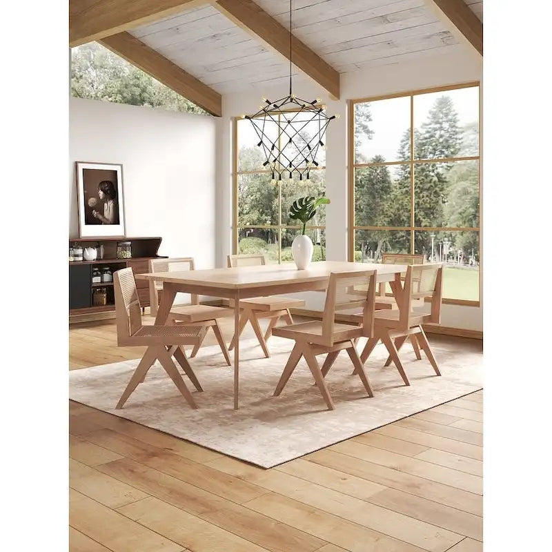 Modern Natural Cane Dining Chair with Solid Ash Wood Frame, Set of 2