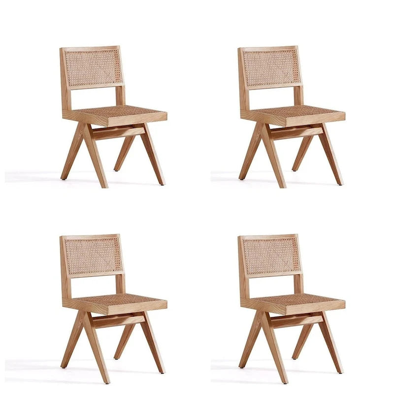 Modern Natural Cane Dining Chair with Solid Ash Wood Frame, Set of 2