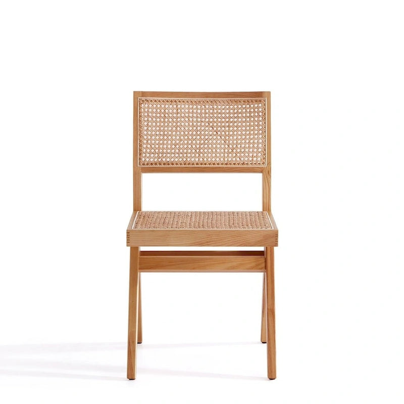 Modern Natural Cane Dining Chair with Solid Ash Wood Frame, Set of 2