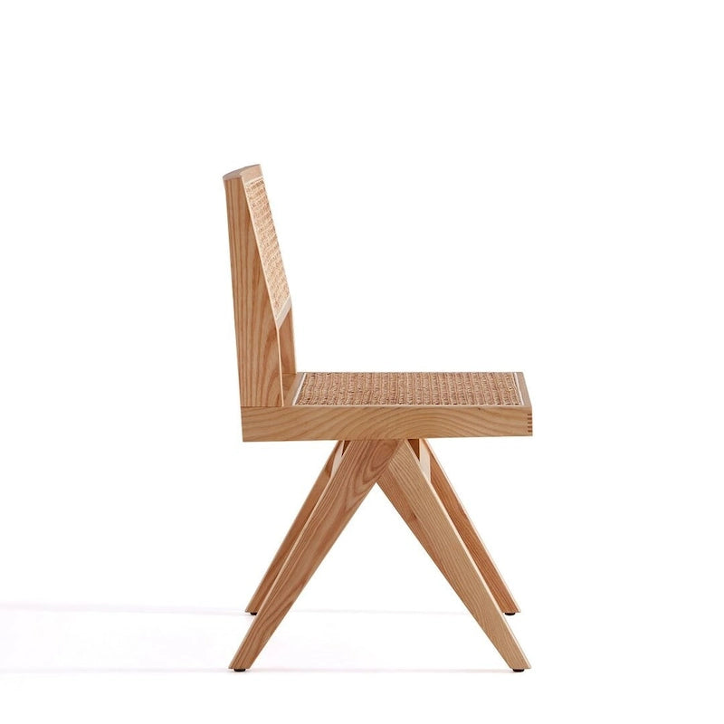 Modern Natural Cane Dining Chair with Solid Ash Wood Frame, Set of 2