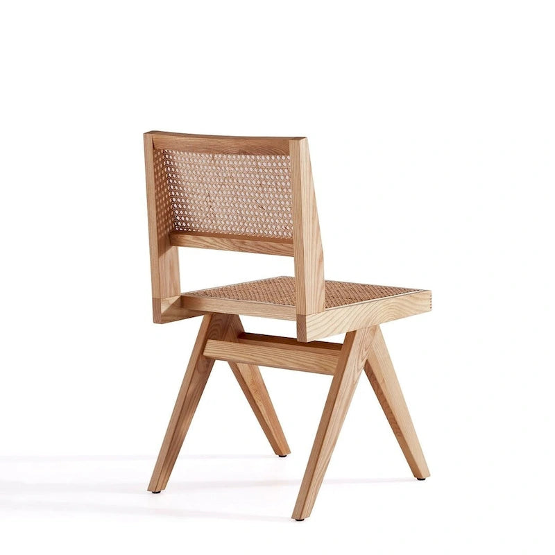 Modern Natural Cane Dining Chair with Solid Ash Wood Frame, Set of 2
