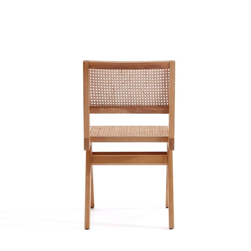 Modern Natural Cane Dining Chair with Solid Ash Wood Frame, Set of 2