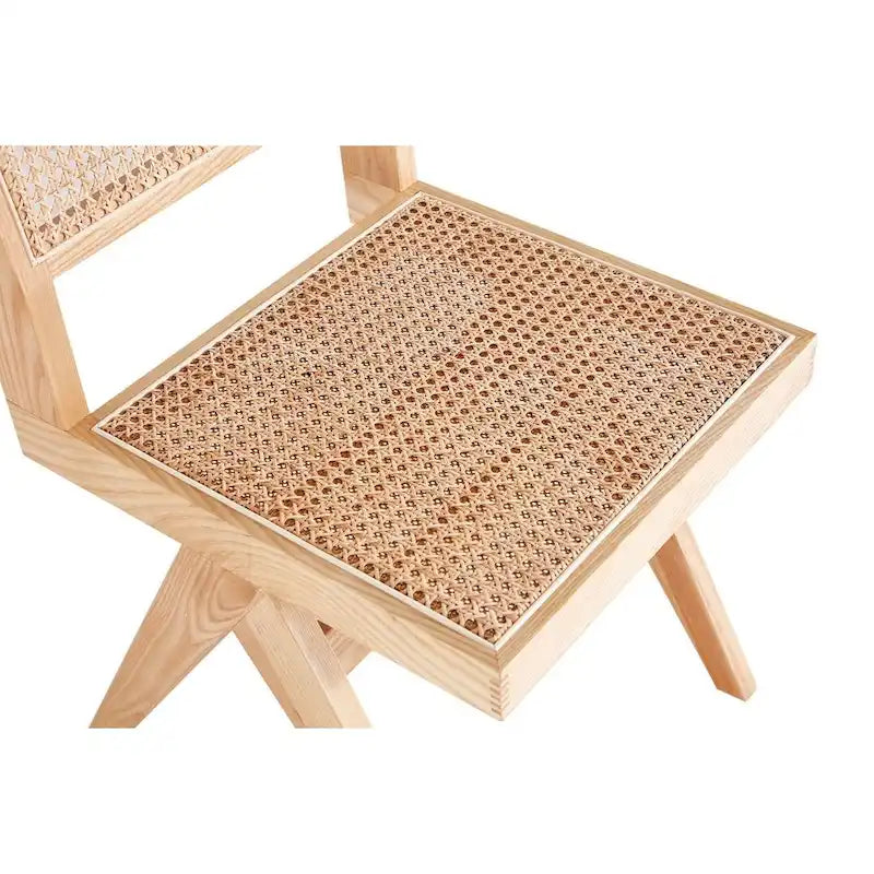 Modern Natural Cane Dining Chair with Solid Ash Wood Frame, Set of 2