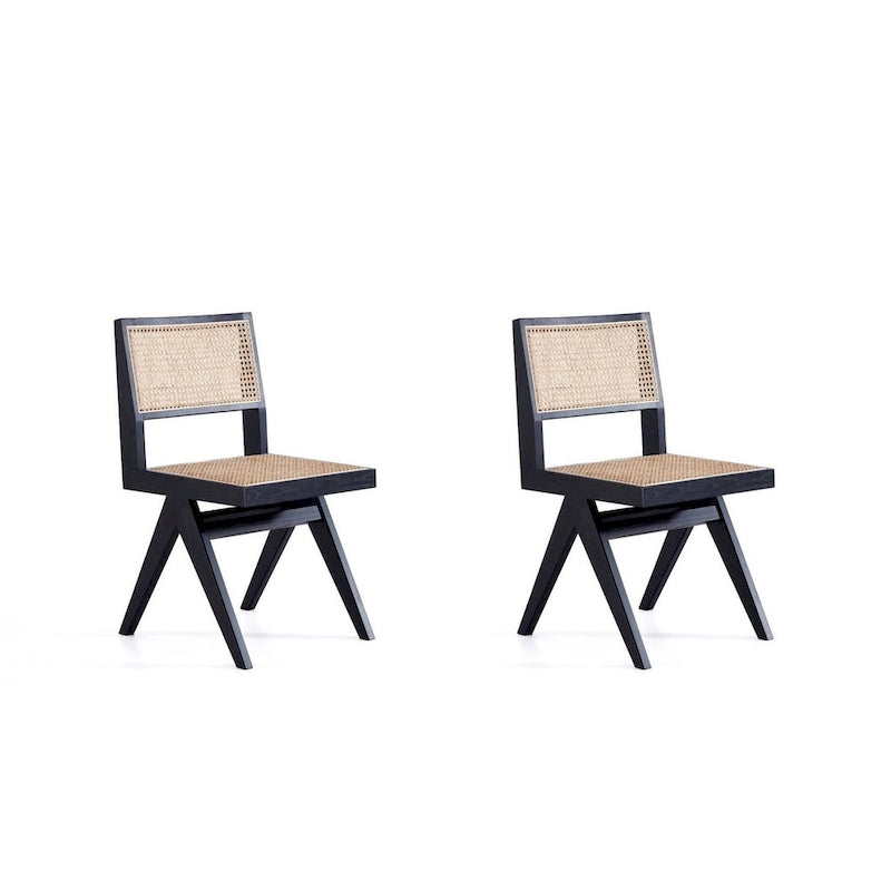 Modern Natural Cane Dining Chair with Solid Ash Wood Frame, Set of 2