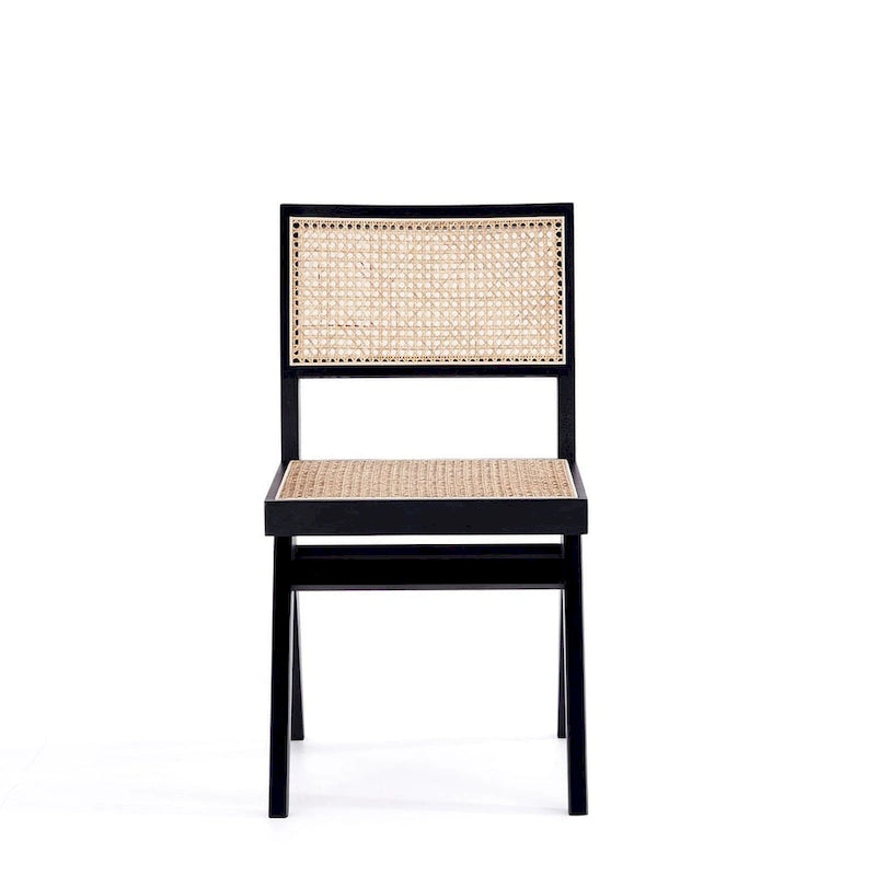 Modern Natural Cane Dining Chair with Solid Ash Wood Frame, Set of 2