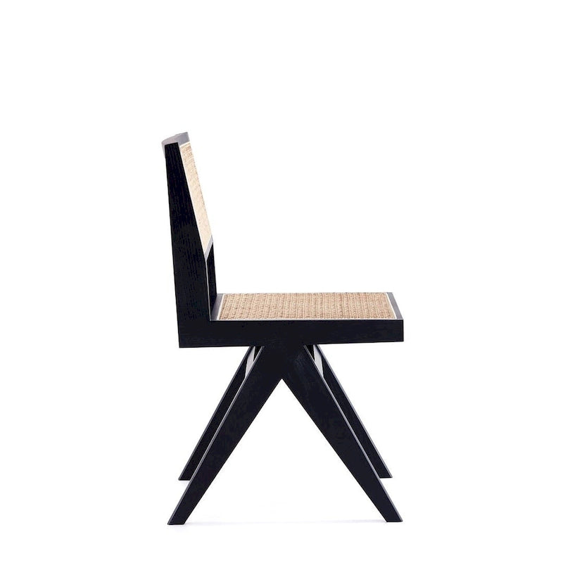 Modern Natural Cane Dining Chair with Solid Ash Wood Frame, Set of 2