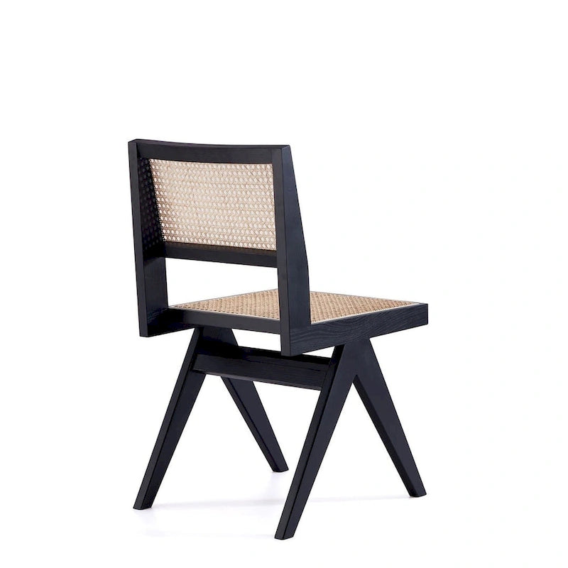 Modern Natural Cane Dining Chair with Solid Ash Wood Frame, Set of 2
