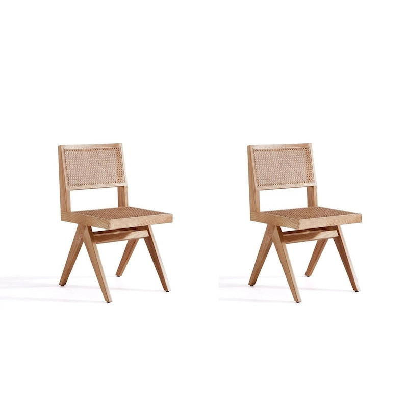 Modern Natural Cane Dining Chair with Solid Ash Wood Frame, Set of 2