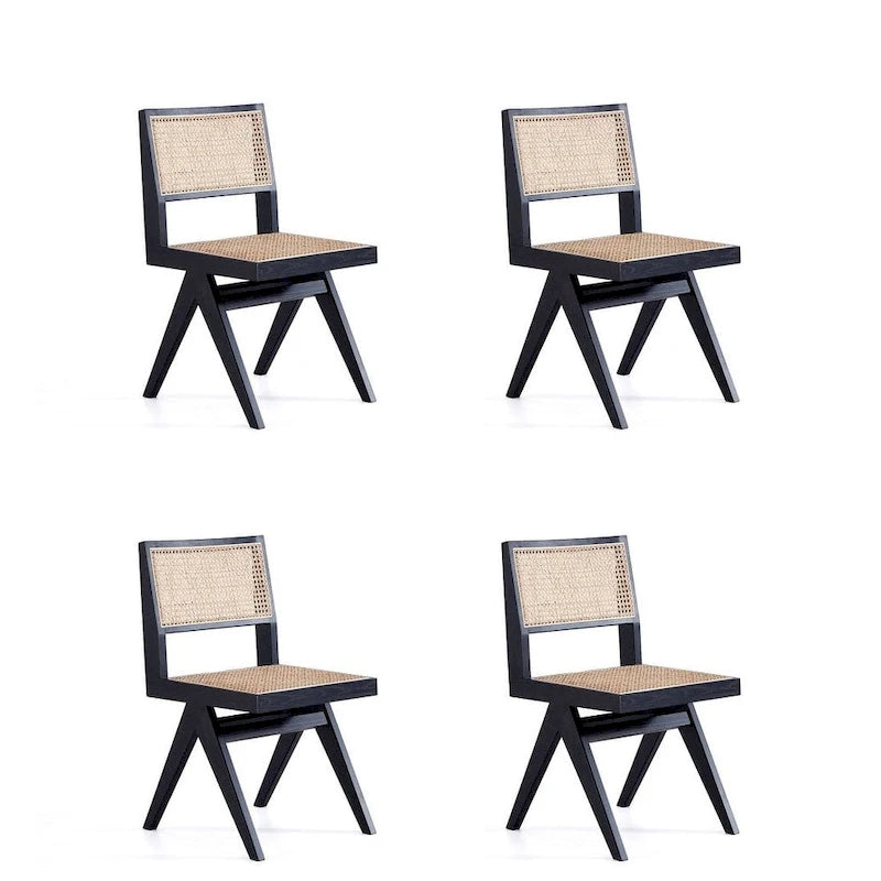 Modern Natural Cane Dining Chair with Solid Ash Wood Frame, Set of 2
