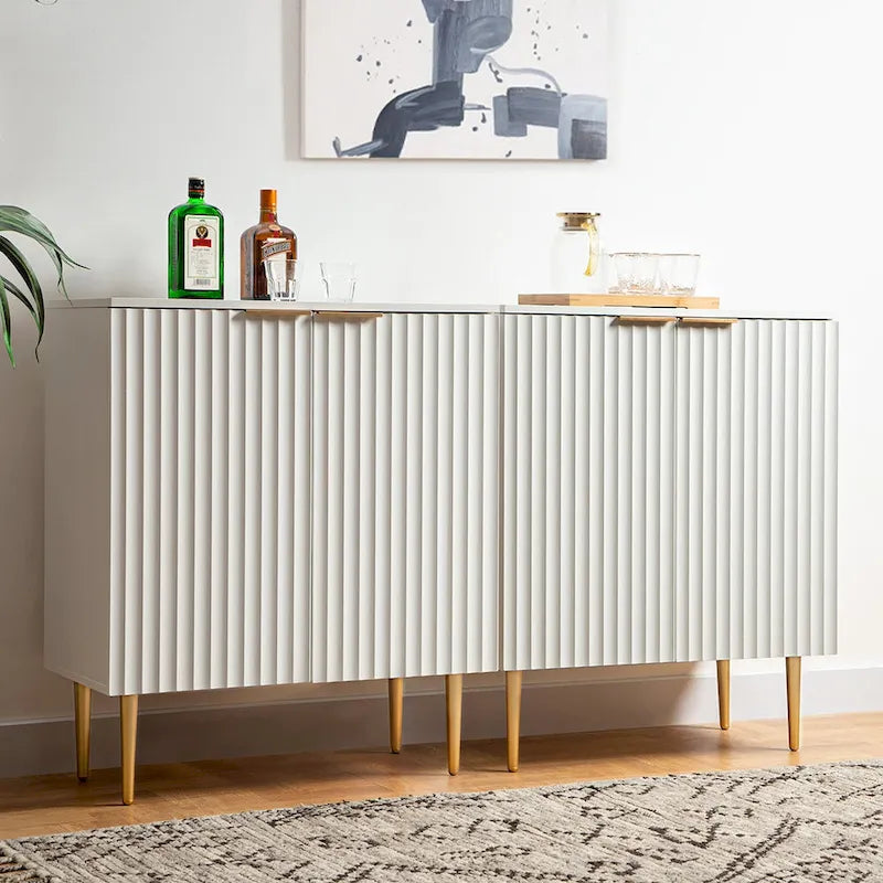 White Sideboard Buffet Cabinet with Gold Tapered Legs and Adjustable Shelves