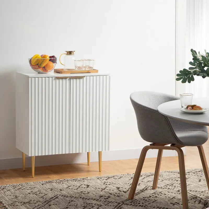 White Sideboard Buffet Cabinet with Gold Tapered Legs and Adjustable Shelves