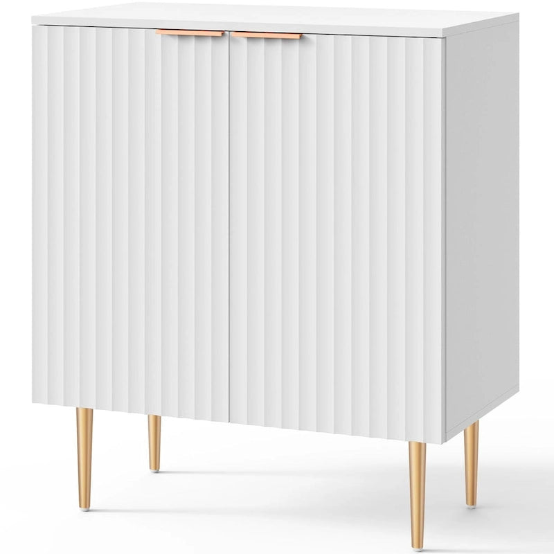 White Sideboard Buffet Cabinet with Gold Tapered Legs and Adjustable Shelves