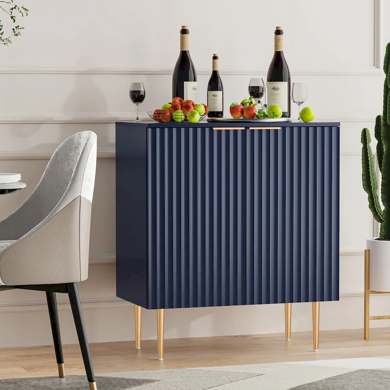 White Sideboard Buffet Cabinet with Gold Tapered Legs and Adjustable Shelves