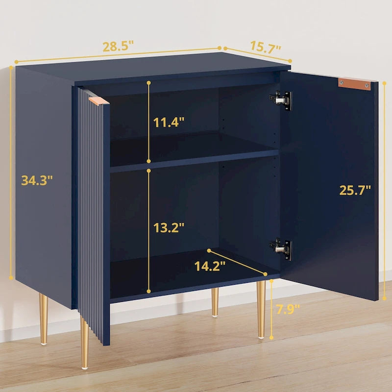 White Sideboard Buffet Cabinet with Gold Tapered Legs and Adjustable Shelves