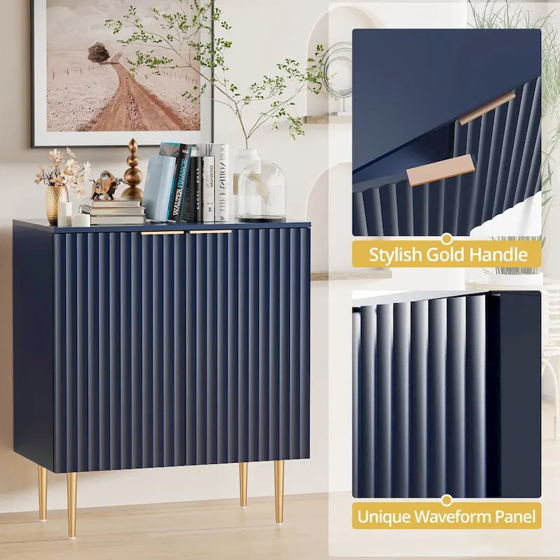 White Sideboard Buffet Cabinet with Gold Tapered Legs and Adjustable Shelves