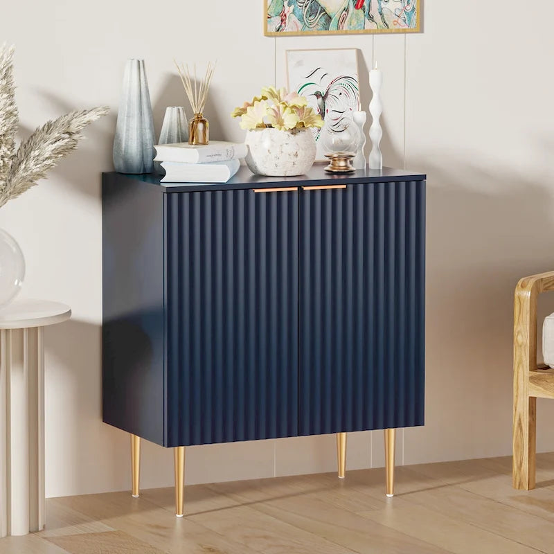 White Sideboard Buffet Cabinet with Gold Tapered Legs and Adjustable Shelves
