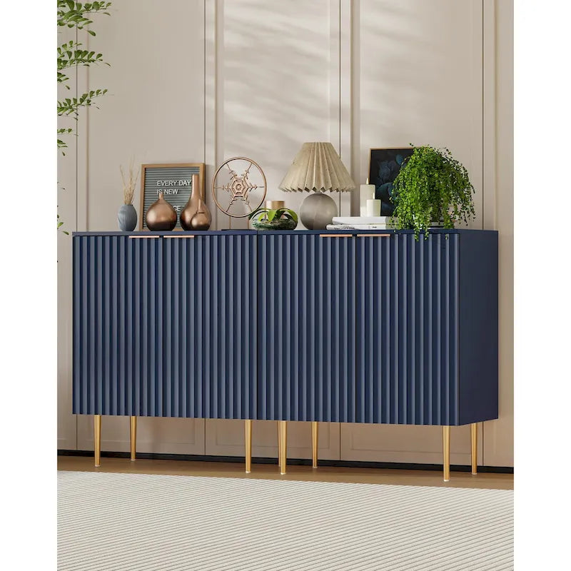 White Sideboard Buffet Cabinet with Gold Tapered Legs and Adjustable Shelves