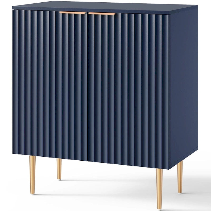 White Sideboard Buffet Cabinet with Gold Tapered Legs and Adjustable Shelves