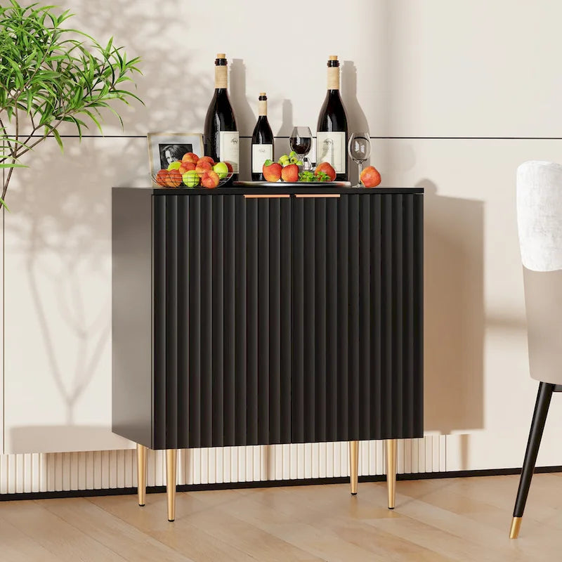 White Sideboard Buffet Cabinet with Gold Tapered Legs and Adjustable Shelves