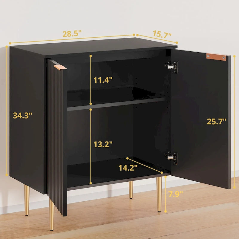 White Sideboard Buffet Cabinet with Gold Tapered Legs and Adjustable Shelves