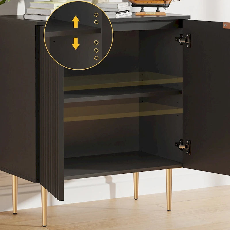 White Sideboard Buffet Cabinet with Gold Tapered Legs and Adjustable Shelves