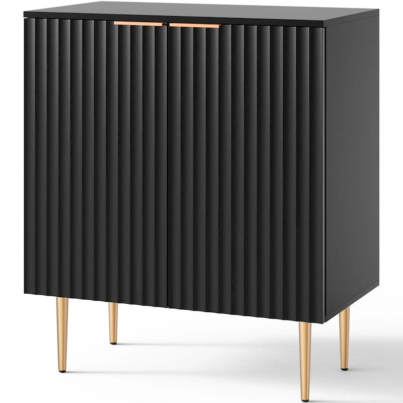 White Sideboard Buffet Cabinet with Gold Tapered Legs and Adjustable Shelves