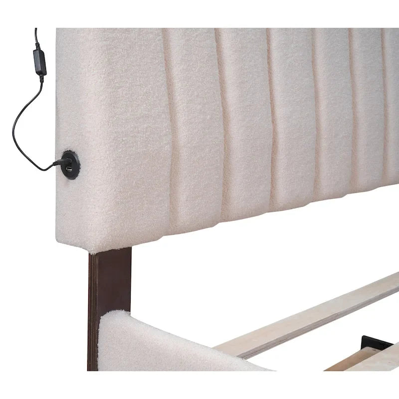 Upholstered Platform Bed with Trundle and LED Lights