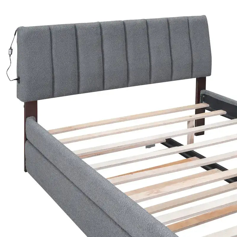 Upholstered Platform Bed with Trundle and LED Lights
