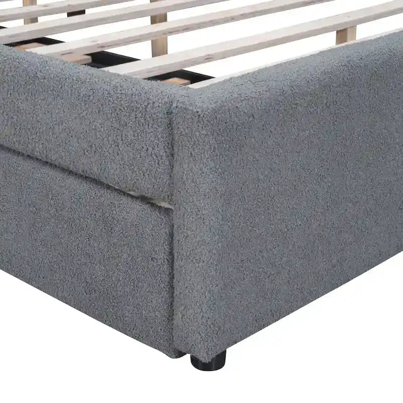 Upholstered Platform Bed with Trundle and LED Lights