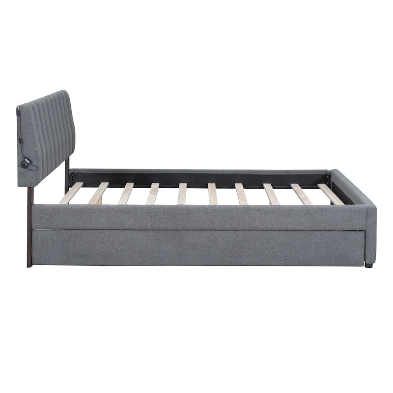Upholstered Platform Bed with Trundle and LED Lights
