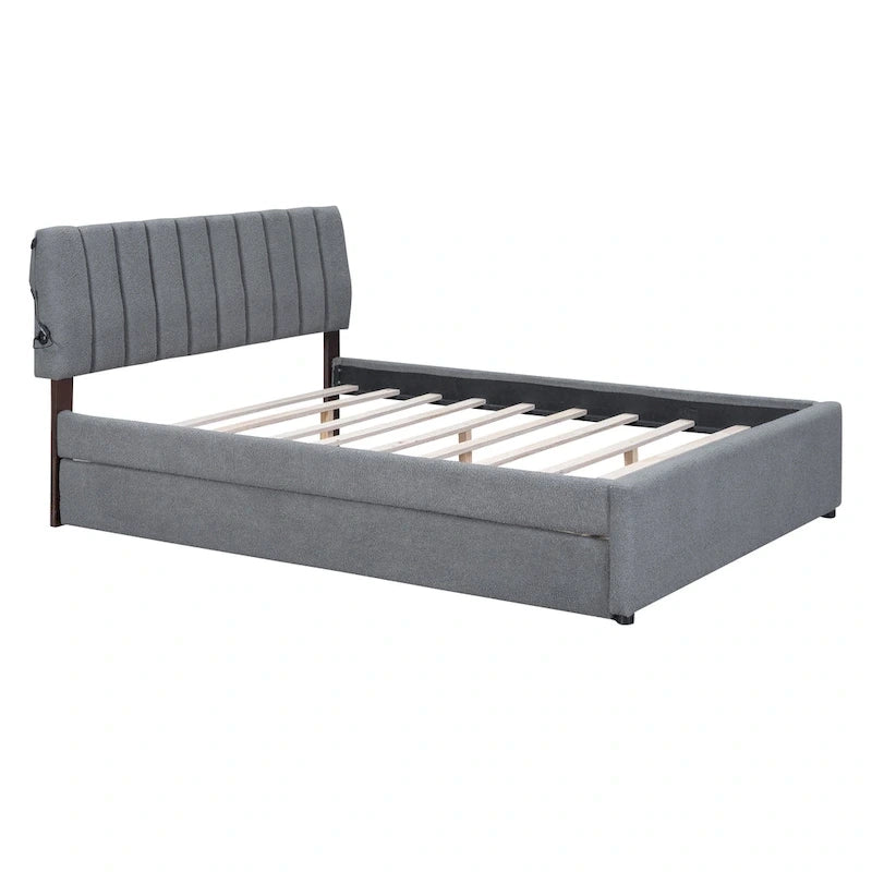 Upholstered Platform Bed with Trundle and LED Lights