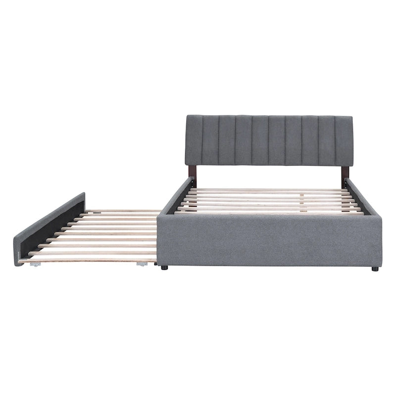 Upholstered Platform Bed with Trundle and LED Lights