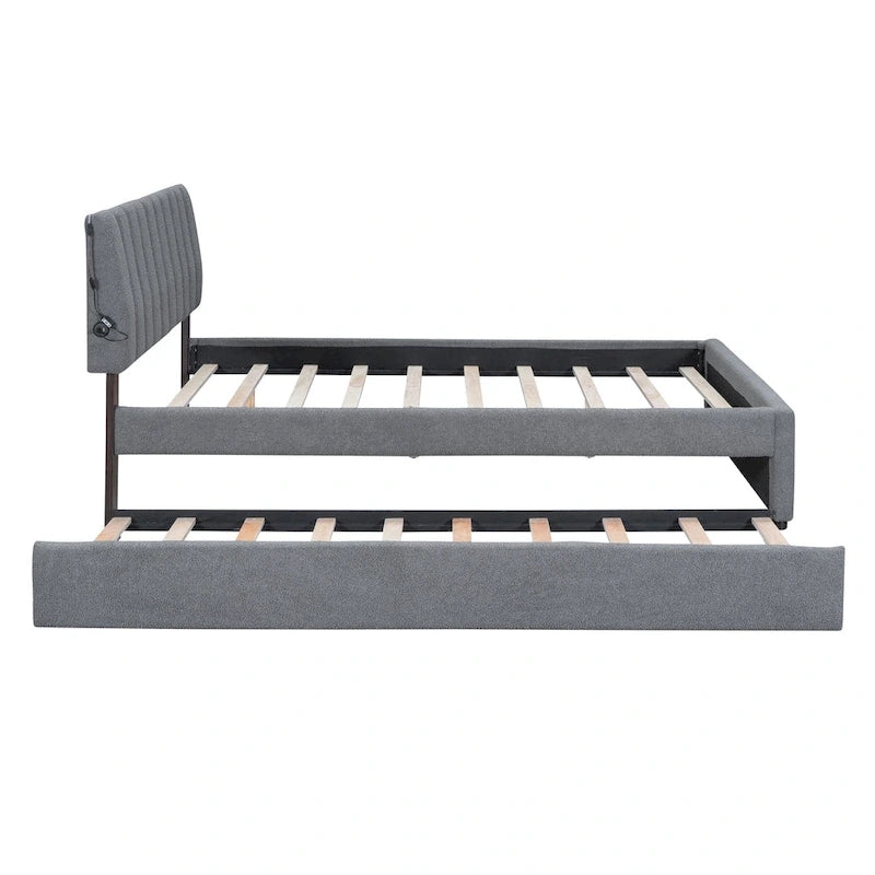 Upholstered Platform Bed with Trundle and LED Lights