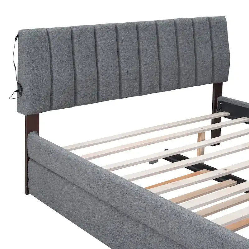 Upholstered Platform Bed with Trundle and LED Lights