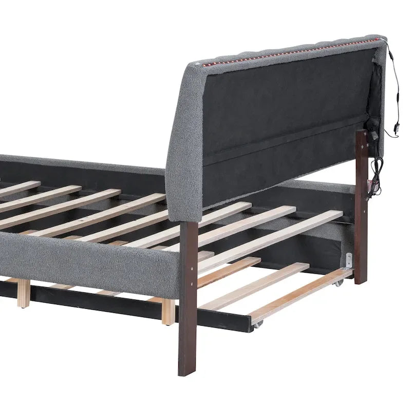 Upholstered Platform Bed with Trundle and LED Lights