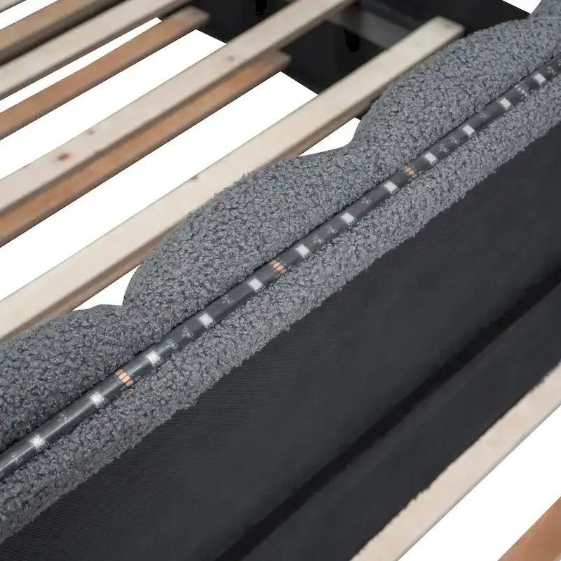 Upholstered Platform Bed with Trundle and LED Lights