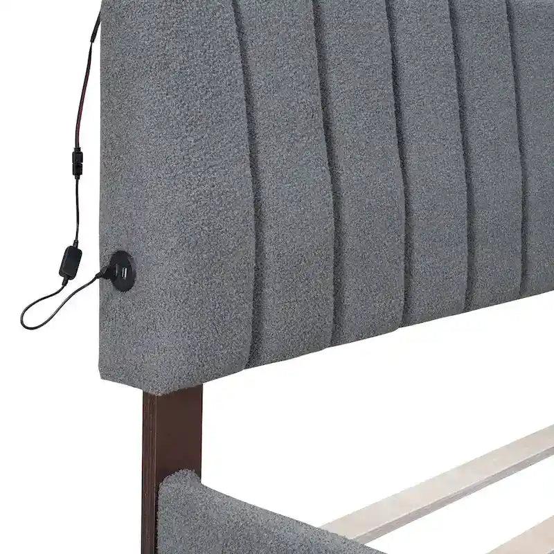 Upholstered Platform Bed with Trundle and LED Lights