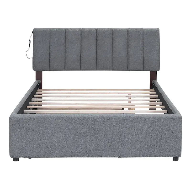 Upholstered Platform Bed with Trundle and LED Lights