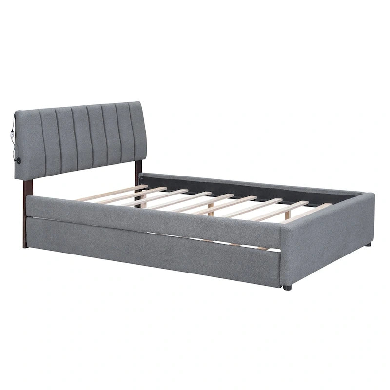 Upholstered Platform Bed with Trundle and LED Lights