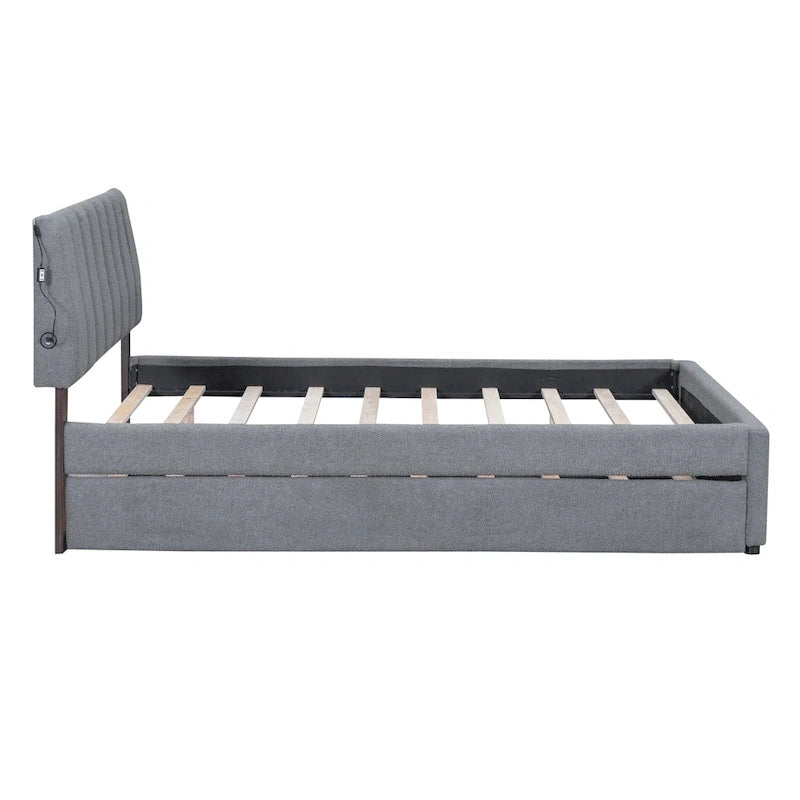 Upholstered Platform Bed with Trundle and LED Lights
