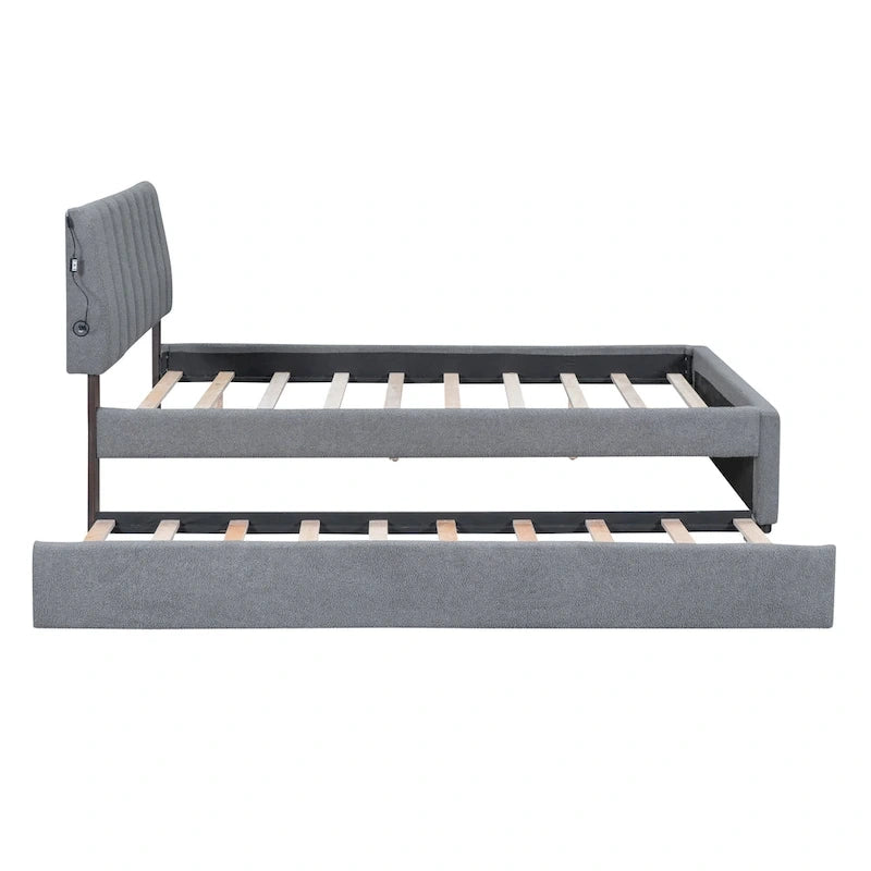 Upholstered Platform Bed with Trundle and LED Lights