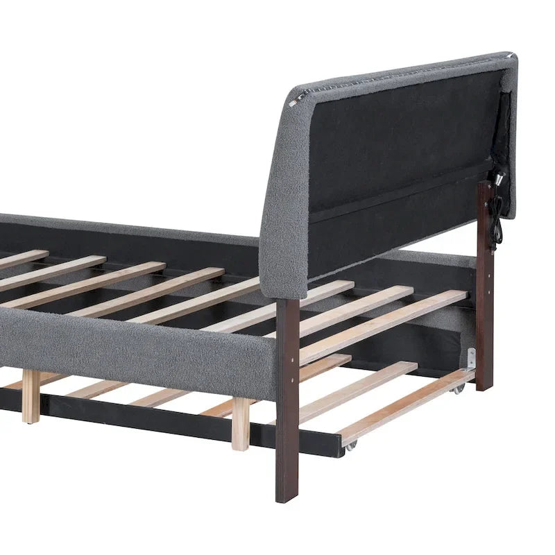Upholstered Platform Bed with Trundle and LED Lights