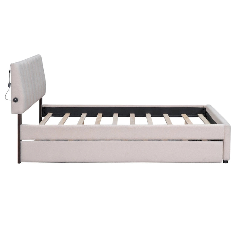 Upholstered Platform Bed with Trundle and LED Lights