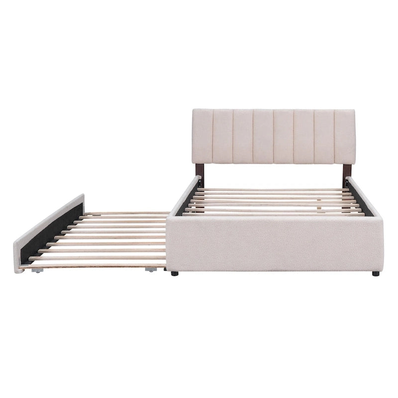 Upholstered Platform Bed with Trundle and LED Lights