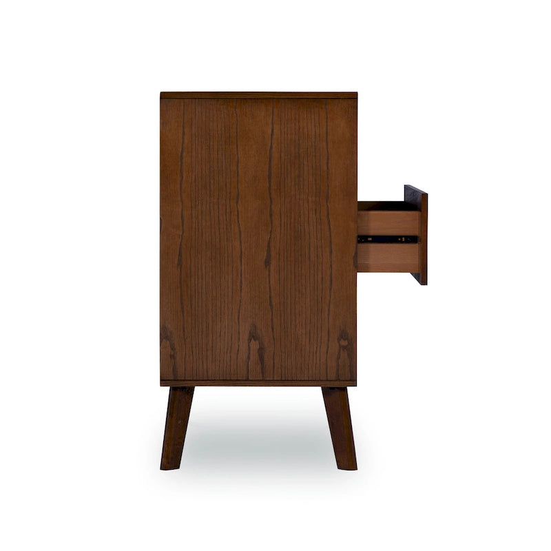 Mid-Century 6-Drawer Dresser in Natural and Walnut Wood Tones